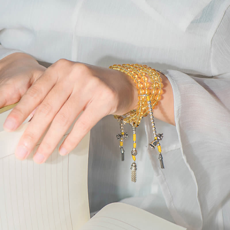 Bracelet de prospérité 108 perles en citrine naturelle et agate rouge