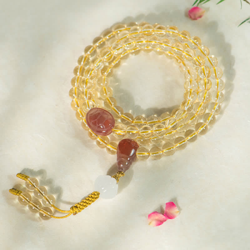 Bracelet de prospérité 108 perles en citrine naturelle et agate rouge