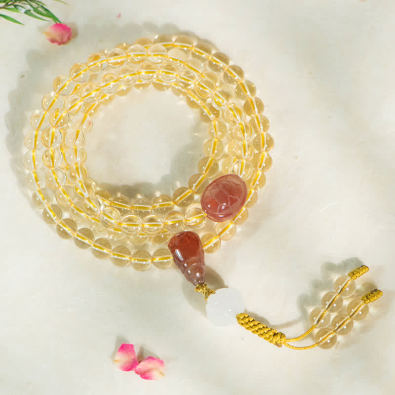 Bracelet de prospérité 108 perles en citrine naturelle et agate rouge