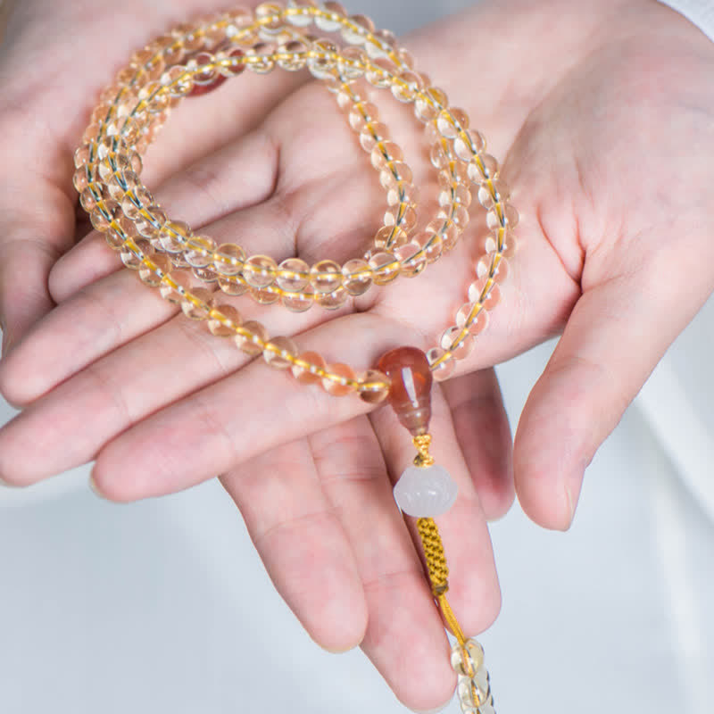 Bracelet de prospérité 108 perles en citrine naturelle et agate rouge