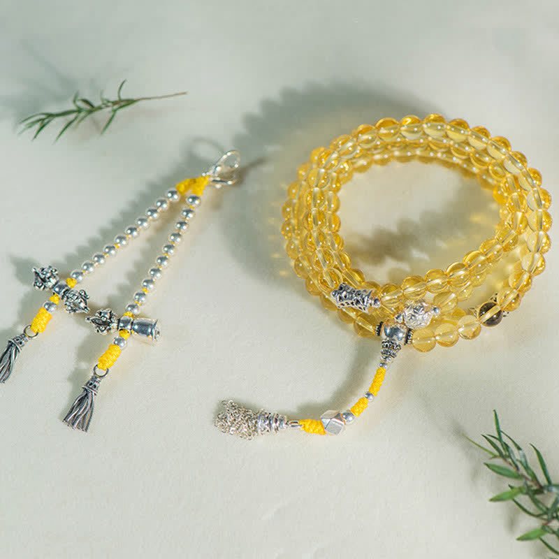 Bracelet de prospérité 108 perles en citrine naturelle et agate rouge