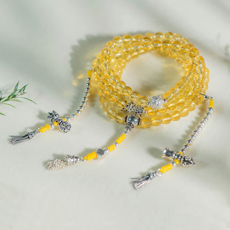 Bracelet de prospérité 108 perles en citrine naturelle et agate rouge