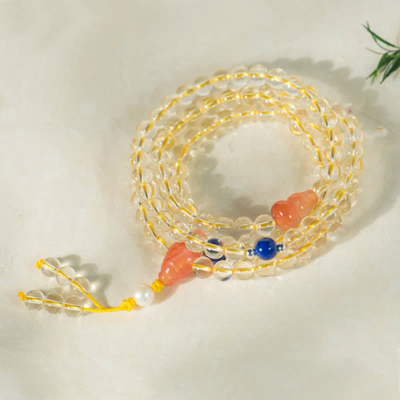 Bracelet de prospérité 108 perles en citrine naturelle et agate rouge
