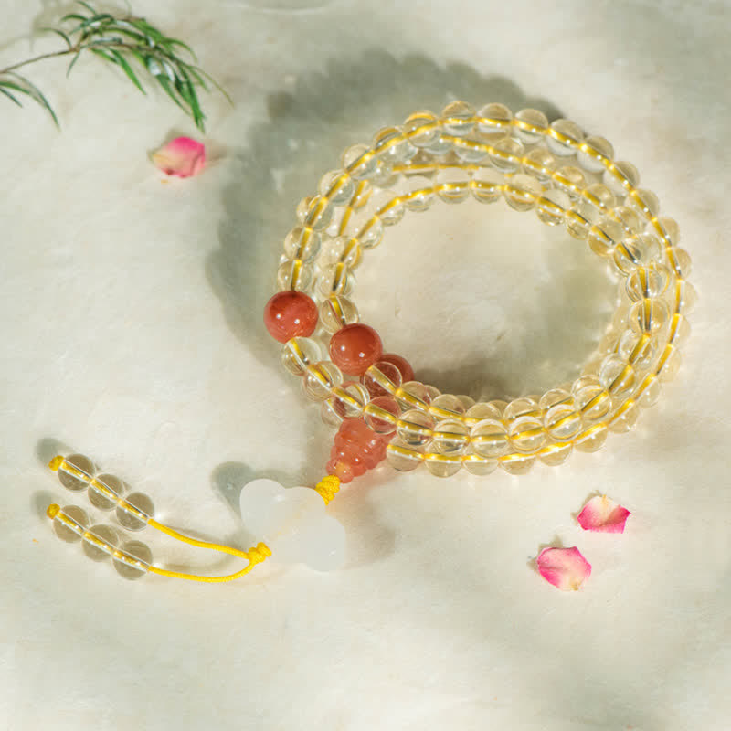 Bracelet de prospérité 108 perles en citrine naturelle et agate rouge