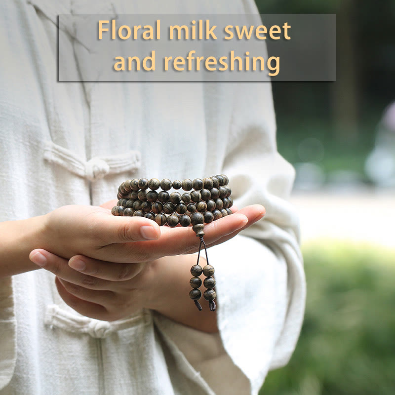 Bracelet Mala en bois d'agar Tarakan de 108 perles pour la protection