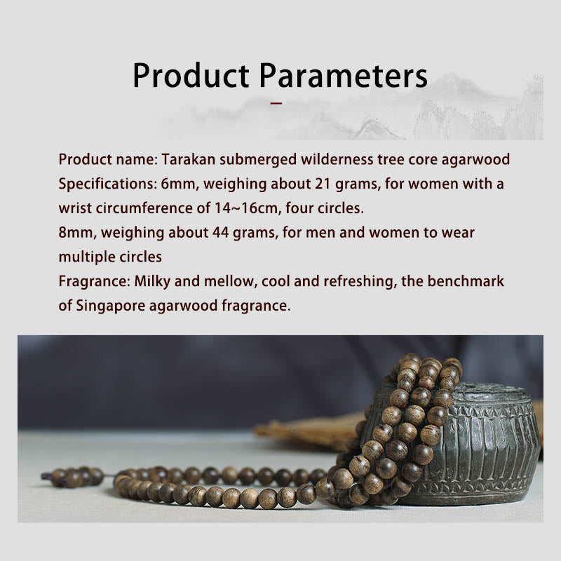 Bracelet Mala en bois d'agar Tarakan de 108 perles pour la protection