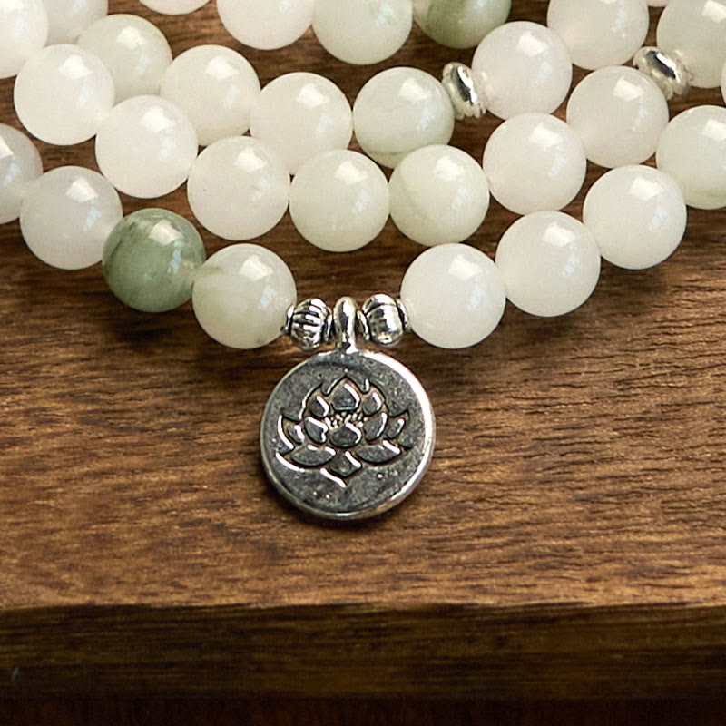 Bracelet porte-bonheur 108 perles en jade Tianshan Lotus 8 mm
