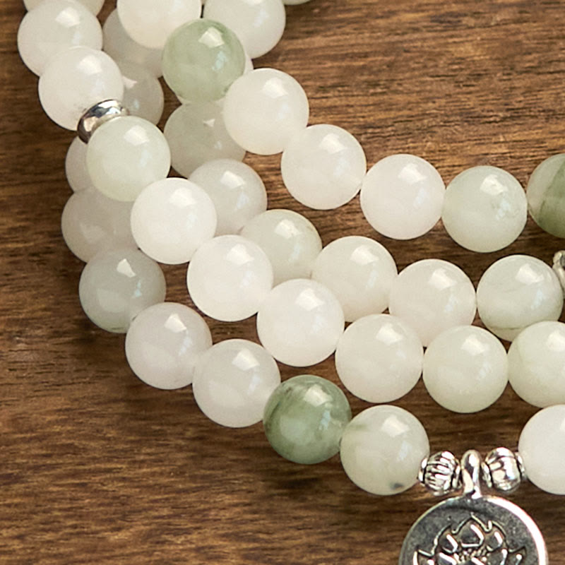 Bracelet porte-bonheur 108 perles en jade Tianshan Lotus 8 mm