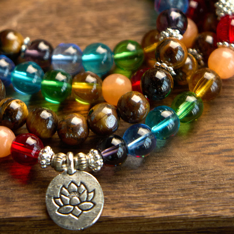Bracelet de protection 108 perles en œil de tigre couleur lotus