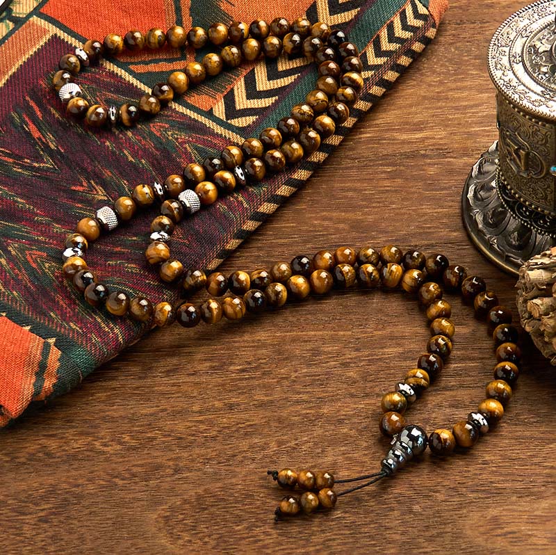 Bracelet Mala de protection 108 perles œil de tigre 8 mm unisexe