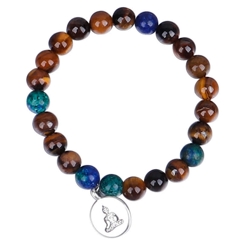 Bracelet de force 108 perles en œil de tigre avec pompon Bouddha