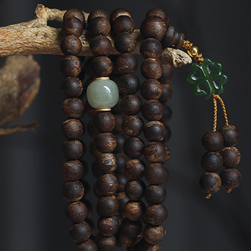 Bracelet Mala 108 Perles Bois Agarwood Jade 999 Or Paix