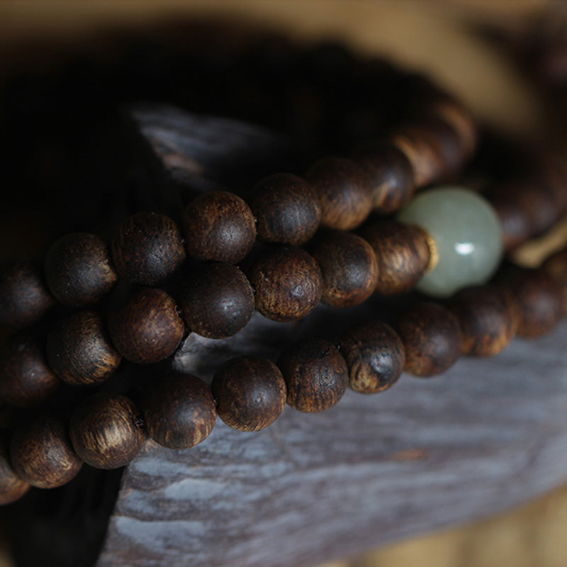 Bracelet Mala 108 Perles Bois Agarwood Jade 999 Or Paix