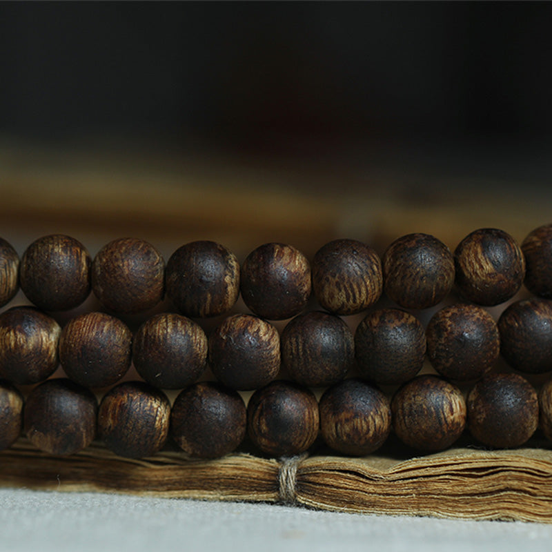 Bracelet Mala 108 Perles Bois Agarwood Jade 999 Or Paix