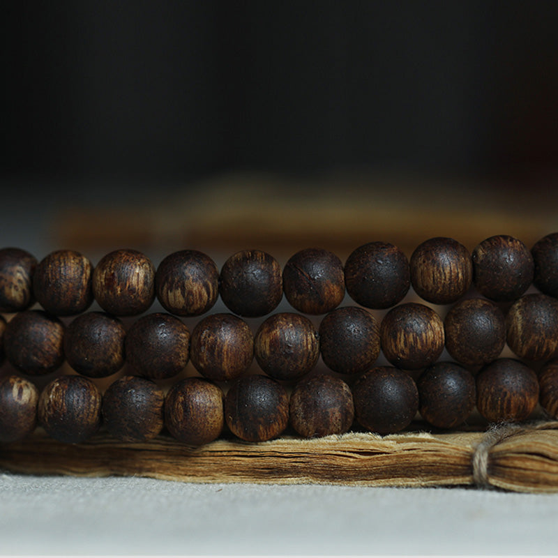 Bracelet Mala 108 Perles Bois Agarwood Jade 999 Or Paix