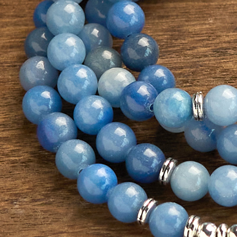 Bracelet Lotus Calm en aventurine bleue 108 pour la méditation et l'équilibre