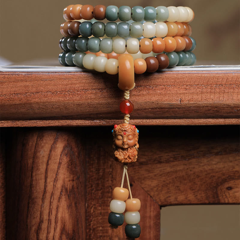 Bracelet Mala Bodhi Seed Mala de 108 perles avec Tara verte pour la paix