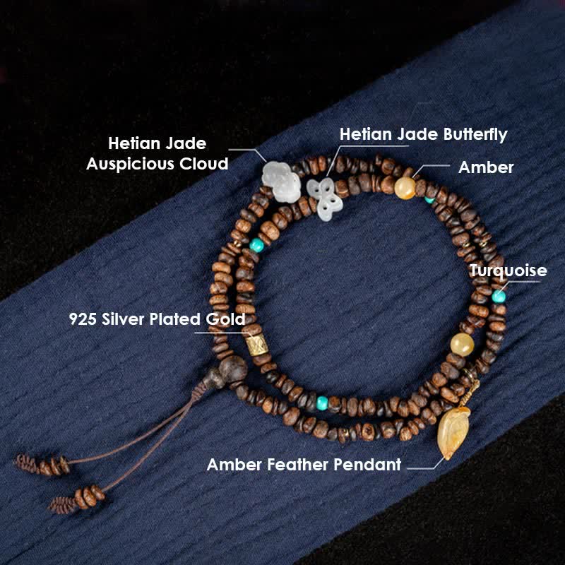 Bracelet Mala 108 perles en bois d'agar pour la paix et la force