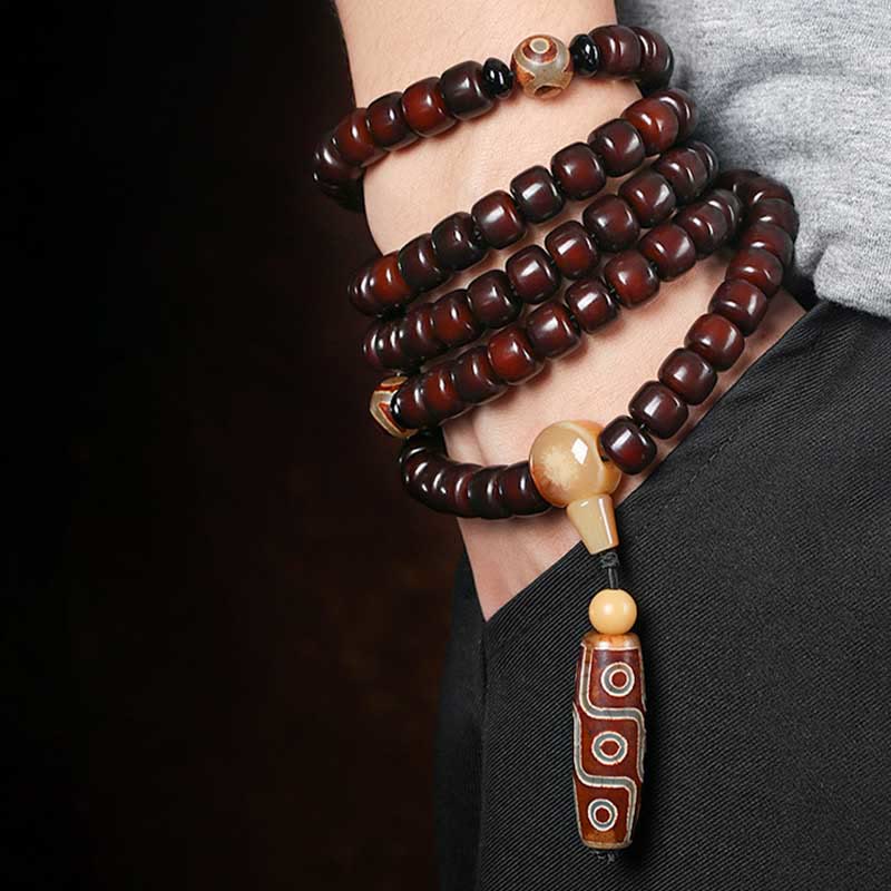 Bracelet porte-bonheur en jade Dzi à trois yeux et neuf yeux, 108 perles Mala