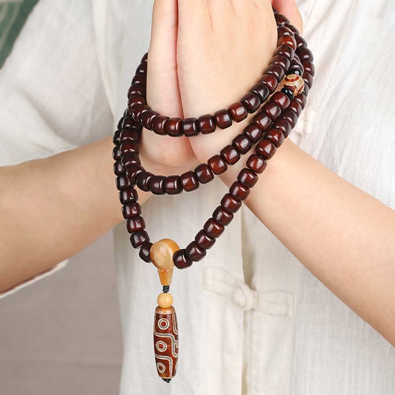 Bracelet porte-bonheur en jade Dzi à trois yeux et neuf yeux, 108 perles Mala