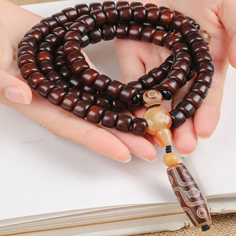 Bracelet porte-bonheur en jade Dzi à trois yeux et neuf yeux, 108 perles Mala