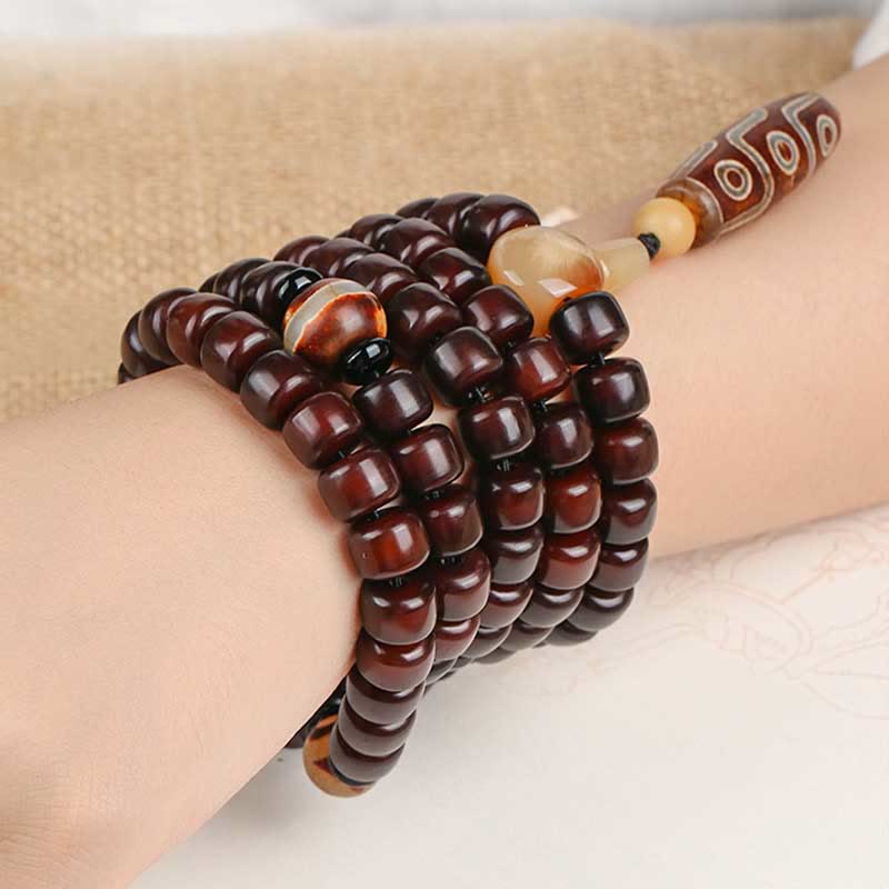 Bracelet porte-bonheur en jade Dzi à trois yeux et neuf yeux, 108 perles Mala