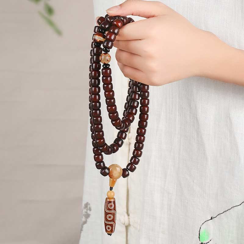Bracelet porte-bonheur en jade Dzi à trois yeux et neuf yeux, 108 perles Mala