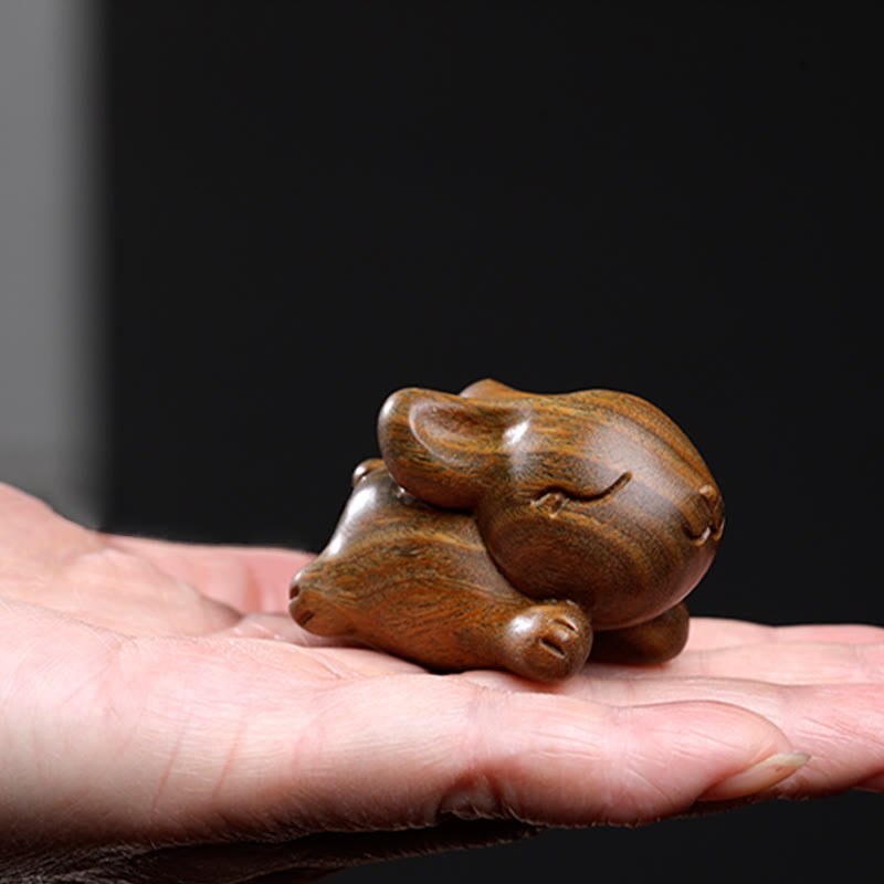Small Green Sandalwood Rabbit Decoration for Peaceful Home