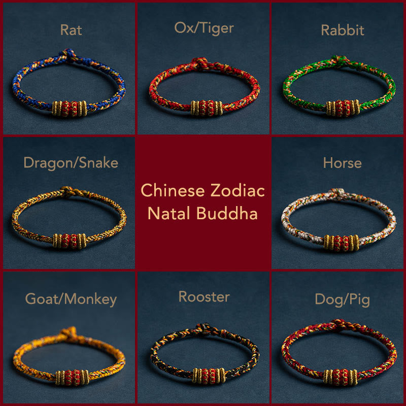 Bracelet en fil rouge fait main avec signe du zodiaque chinois pour la chance et la force