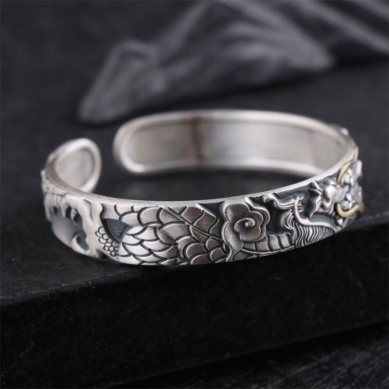 999 Sterling Silver Dragon Strength Protection Bracelet