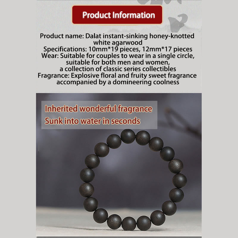 Bracelet de force en bois d'agar de 10 mm - Rare Dalat White Qinan Sinking