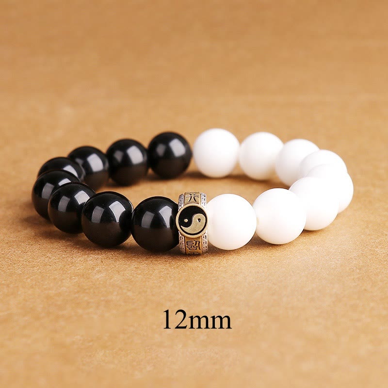 Bracelet de force Yin Yang en obsidienne noire de 10 mm