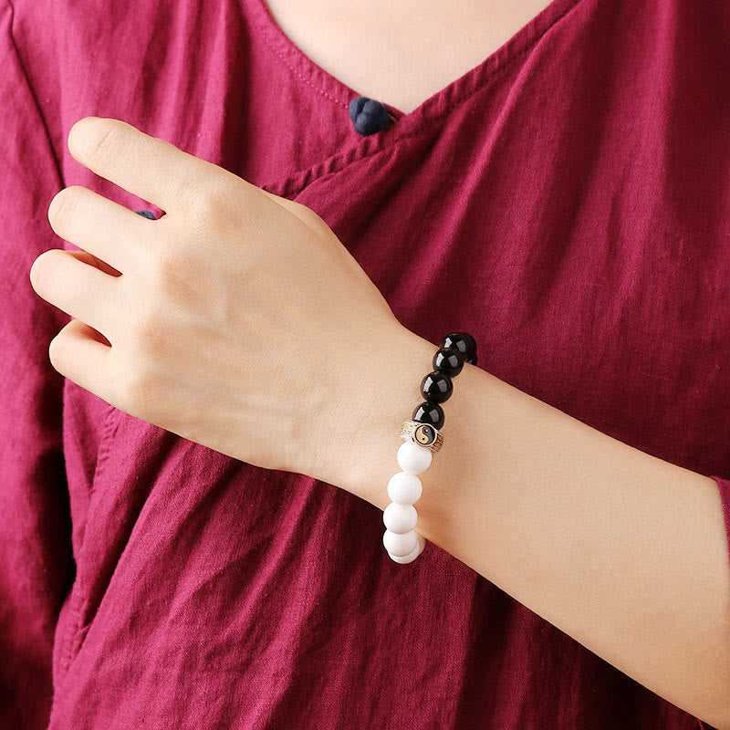 Bracelet de force Yin Yang en obsidienne noire de 10 mm