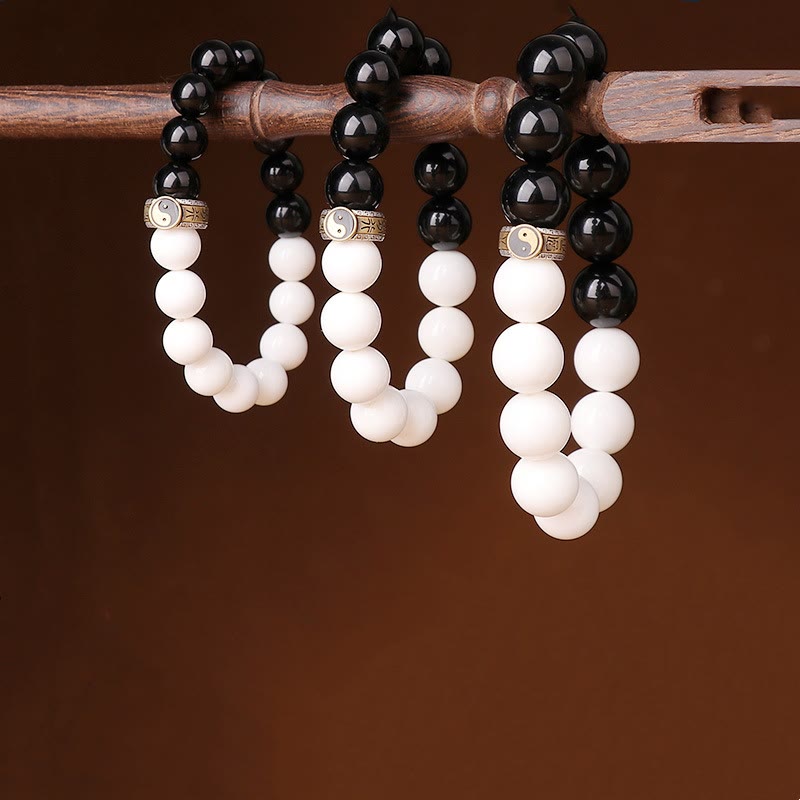 Bracelet de force Yin Yang en obsidienne noire de 10 mm