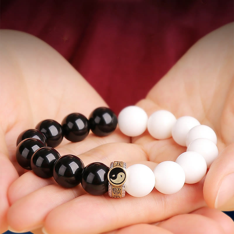 Bracelet de force Yin Yang en obsidienne noire de 10 mm