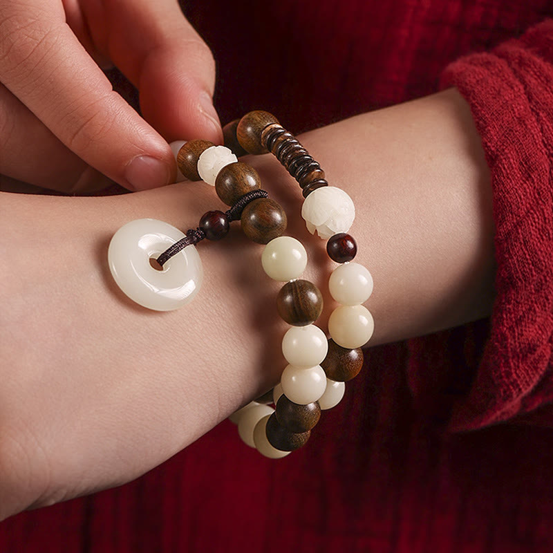 Bracelet Bodhi Seed en bois de santal vert et lotus (10 mm) | Harmony Peace