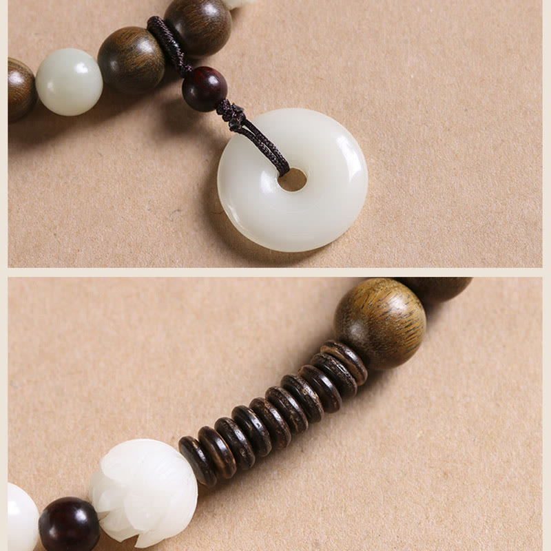 Bracelet Bodhi Seed en bois de santal vert et lotus (10 mm) | Harmony Peace