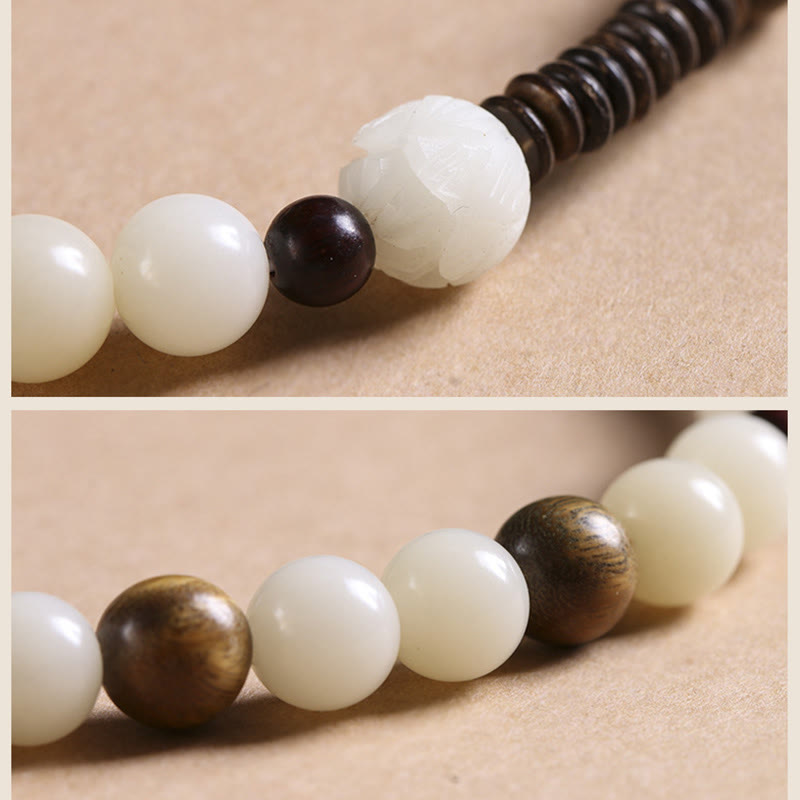 Bracelet Bodhi Seed en bois de santal vert et lotus (10 mm) | Harmony Peace