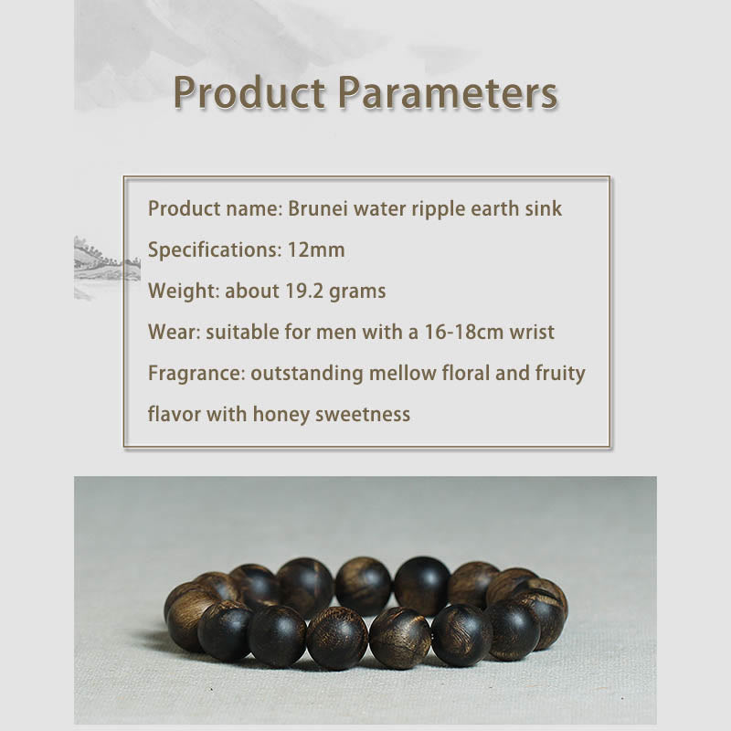 Bracelet de paix en bois d'agar de Brunei de 10 mm avec ondulations d'eau