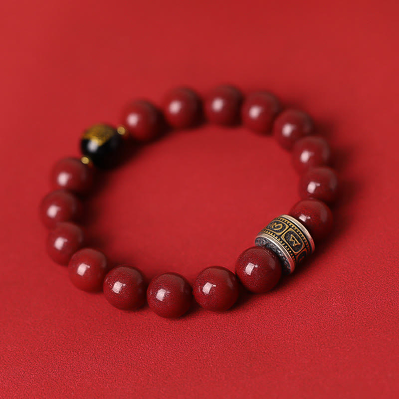 Bracelet calme en argent et cinabre avec symbole du zodiaque chinois de 10 mm