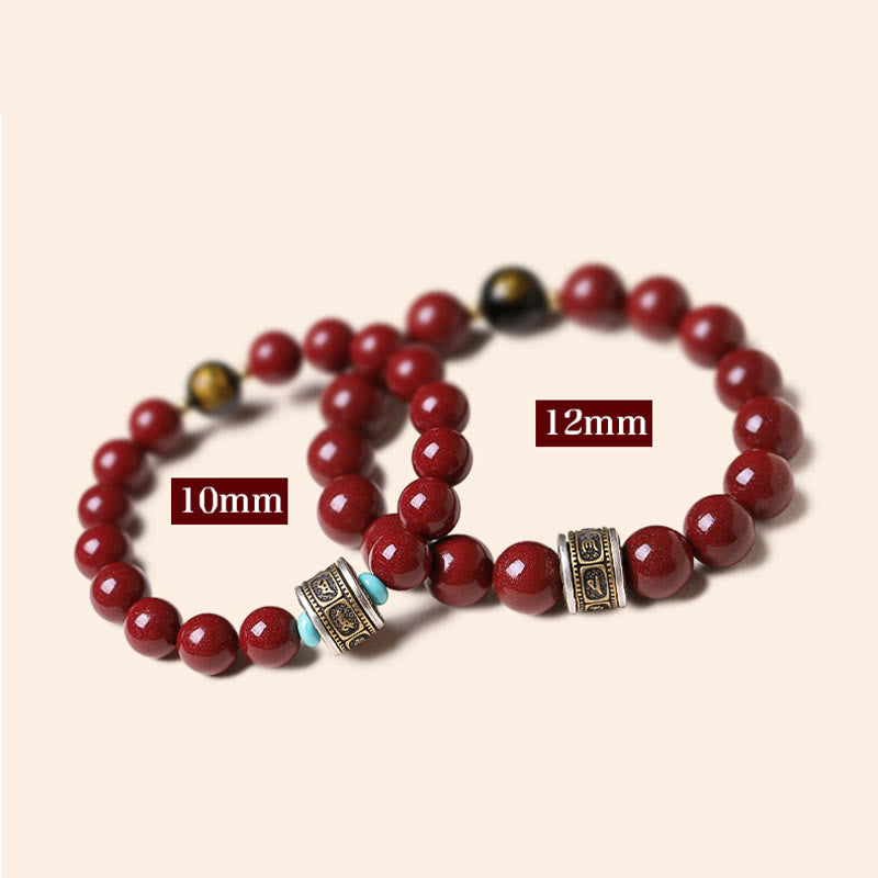 Bracelet calme en argent et cinabre avec symbole du zodiaque chinois de 10 mm