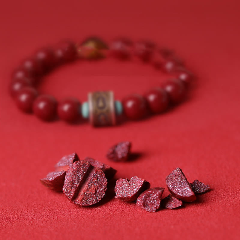 Bracelet calme en argent et cinabre avec symbole du zodiaque chinois de 10 mm