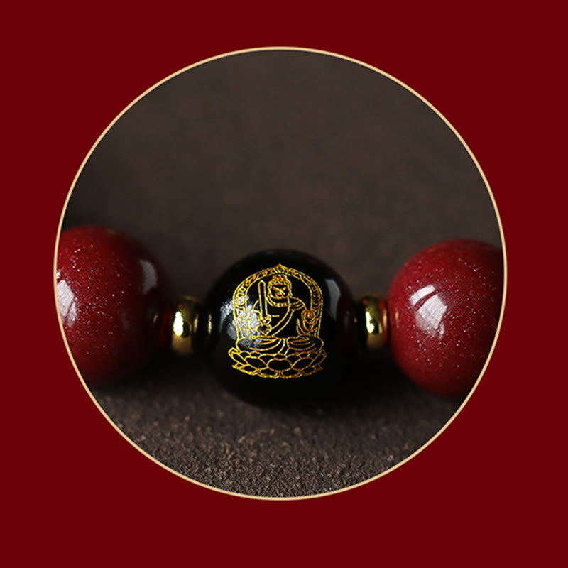 Bracelet calme en argent et cinabre avec symbole du zodiaque chinois de 10 mm