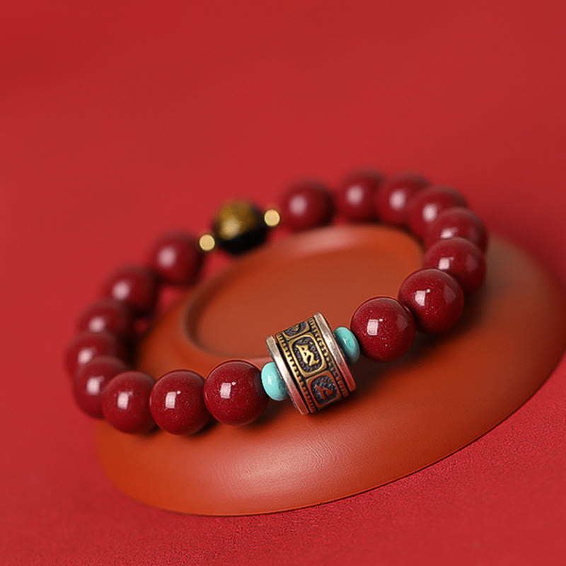 Bracelet calme en argent et cinabre avec symbole du zodiaque chinois de 10 mm