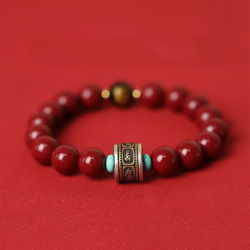Bracelet calme en argent et cinabre avec symbole du zodiaque chinois de 10 mm