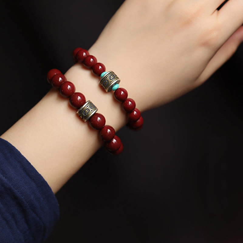 Bracelet calme en argent et cinabre avec symbole du zodiaque chinois de 10 mm