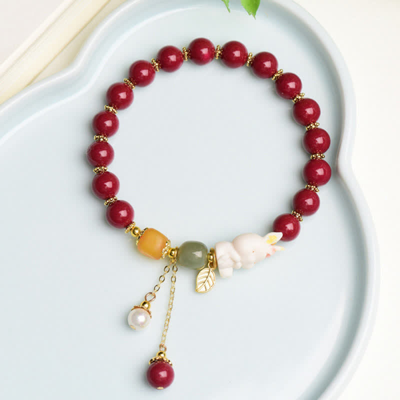 Bracelet de bénédiction en jade cinabre Hetian de 10 mm pour l'année du lapin