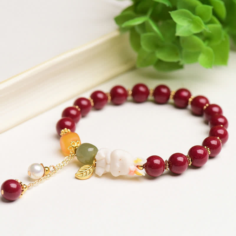 Bracelet de bénédiction en jade cinabre Hetian de 10 mm pour l'année du lapin