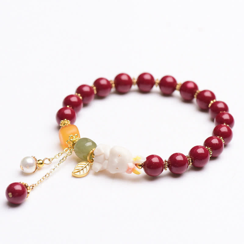 Bracelet de bénédiction en jade cinabre Hetian de 10 mm pour l'année du lapin
