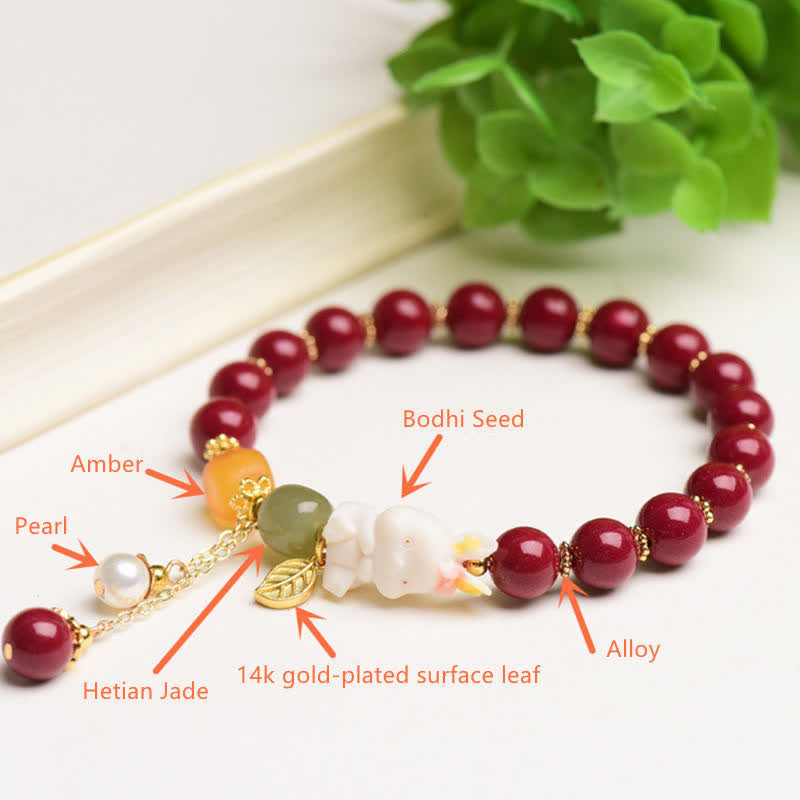 Bracelet de bénédiction en jade cinabre Hetian de 10 mm pour l'année du lapin